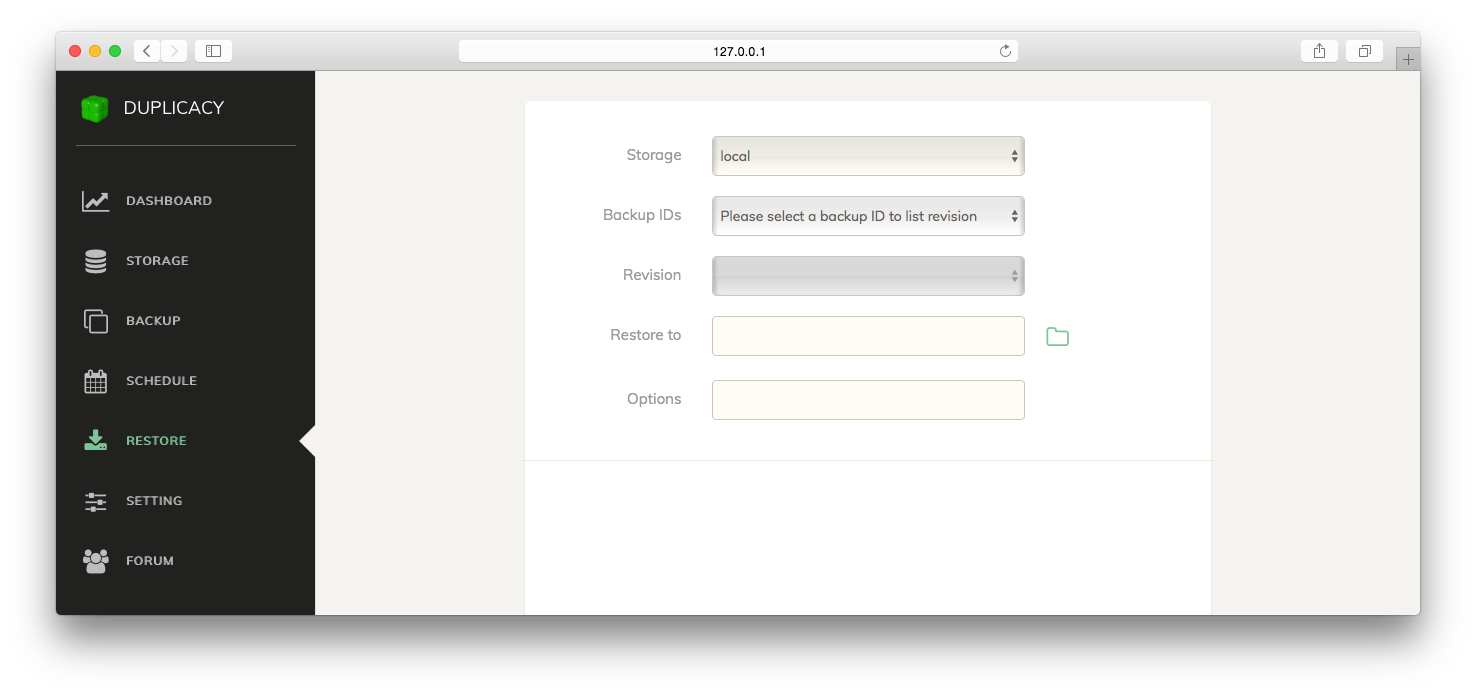 Duplicacy Web Edition Restore