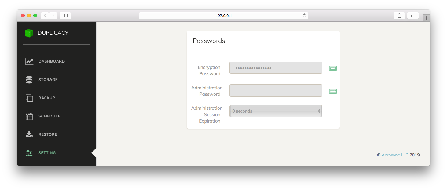 Duplicacy Web Edition Set Passwords