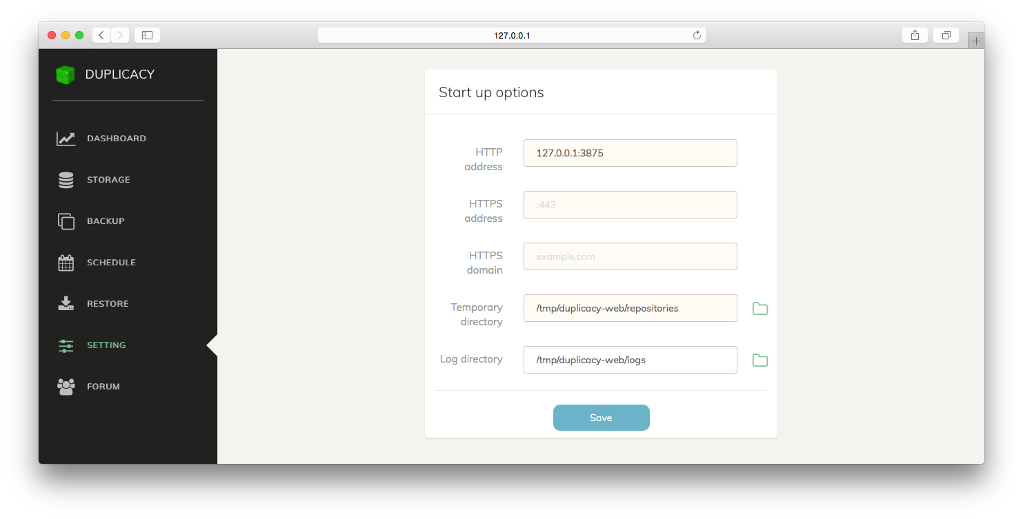 Duplicacy Web Edition Settings